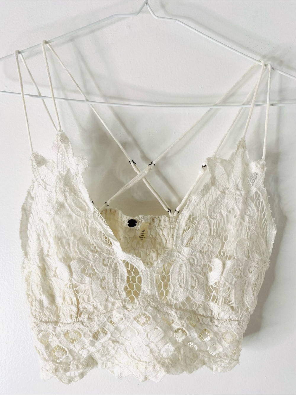 Free People One Adella White Crochet Lace Bralette Boho Smocked Back